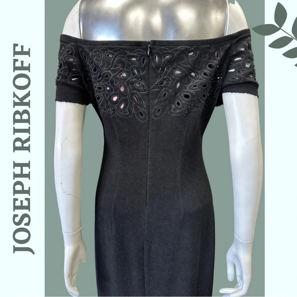 Joseph Ribkoff Off the Shoulder Little Black Dress Cut Out Beaded Embroidered 8 - Picture 8 of 9